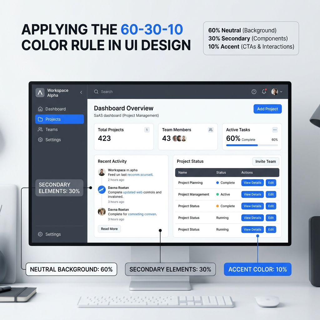Правило распределения цвета 60-30-10 в интерфейсах