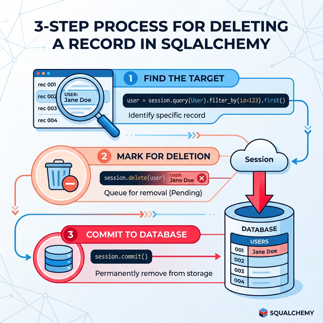Процесс безопасного удаления записи из базы данных SQLAlchemy