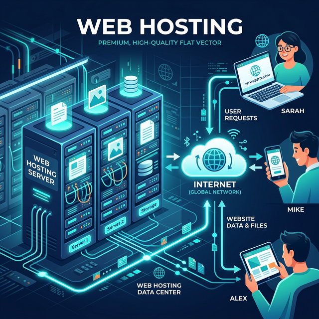 Концепция веб-хостинга: серверы, хранящие данные и предоставляющие к ним доступ через интернет